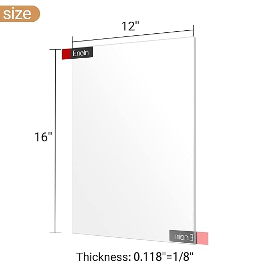 Enoin 2pcs 12 x 16 Inch Clear Acrylic/Plexiglass Sheet 0.118" 1/8 Inch Thick