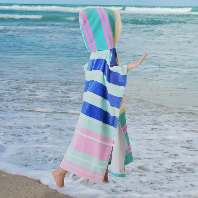 VOOVA & MOVAS Hooded Towels Poncho for Big Kids, Oversized (6-12Years,26"X64") Made from 100% Soft Cotton,Perfect for Swimming | Bathing | Beach | Birthday Gifts, Colorful Stripe
