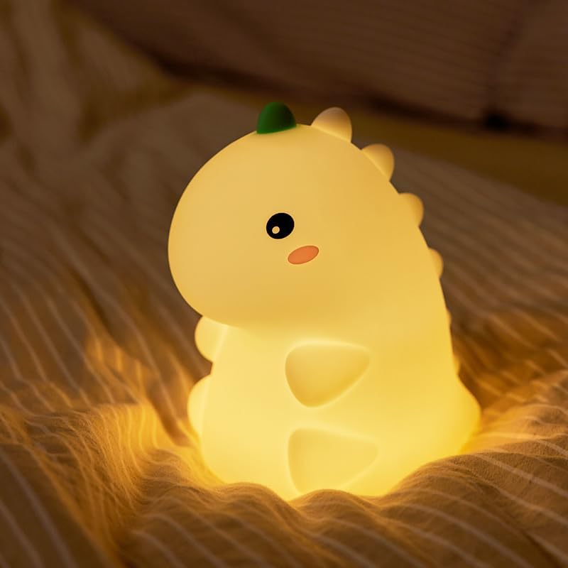 LED Dinosaur Night Light, 3 Level Dimmable Nursery Decor, Cute Lamp Silicone Squishy Light, Rechargeable Bedside Touch Lamp for Breastfeeding Toddler Baby Kids Decor
