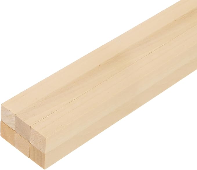 MECCANIXITY 6Pcs Basswood Sticks, 1/8" x 1/8" x 4" Square Wooden Dowel Rods