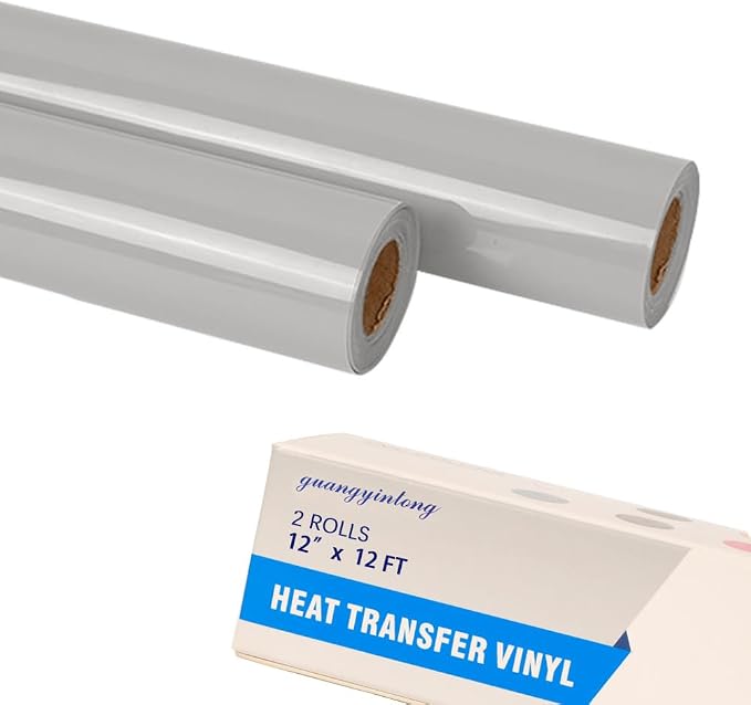 guangyintong Gray Heat Transfer Vinyl HTV Rolls, 2 Rolls 12" x 12ft Gray Iron