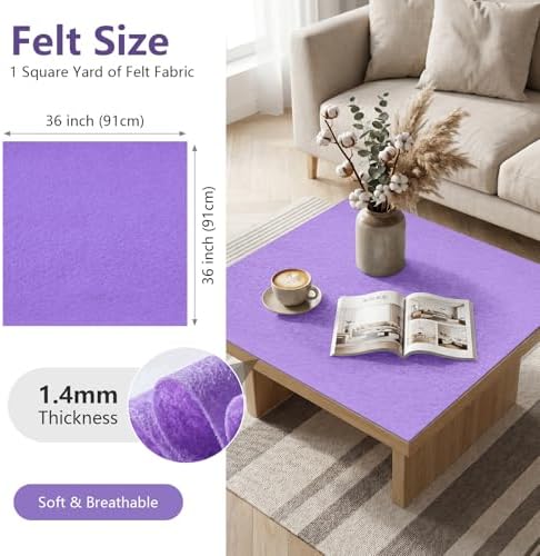 Lavender Felt Fabric 36'' X 36'', 1.4mm Large Felt Sheets Soft Durable Crafts