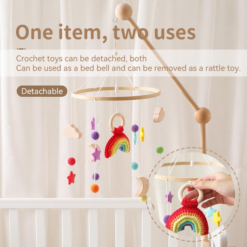 Baby Crib Mobile | Baby Nursery Mobile for Baby Girls and Boys | Boho Nursery Decor | Detachable Crochet Rainbow Design Baby Mobile for Crib | Infant Bed Decoration Toy Hanging(Crochet Rainbow)