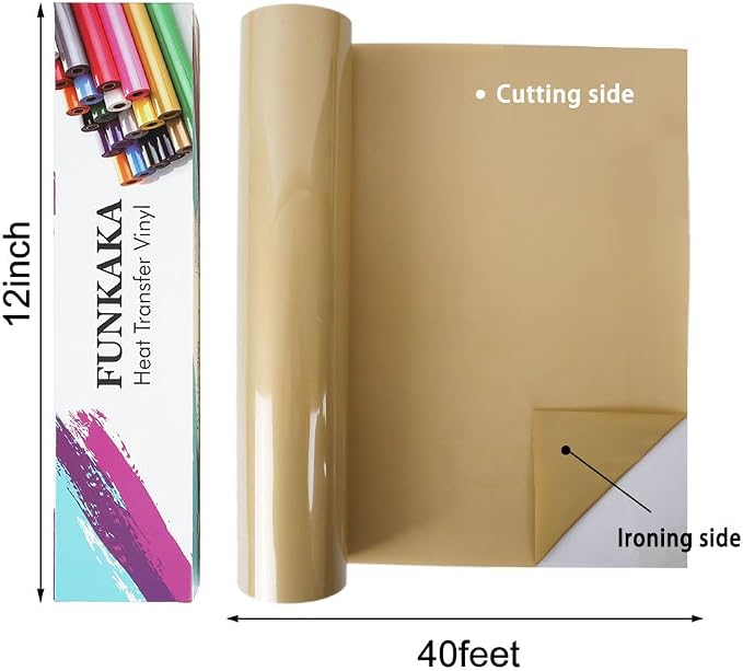 FUNKAKA Soil Golden HTV Heat Transfer Vinyl Rolls, Adhesive Vinyl