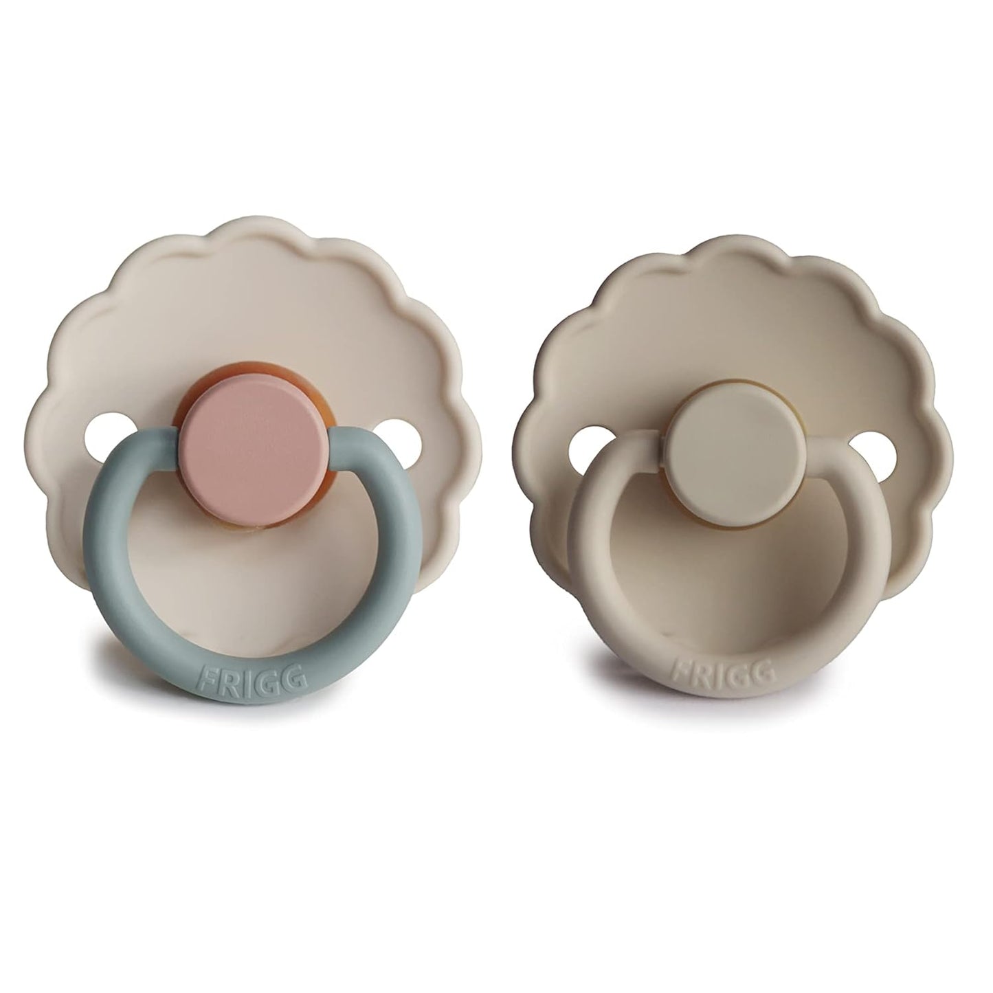 FRIGG Daisy Natural Rubber Baby Pacifier | Made in Denmark | BPA-Free (Cotton Candy/Sandstone, 0-6 Months) 2-Pack