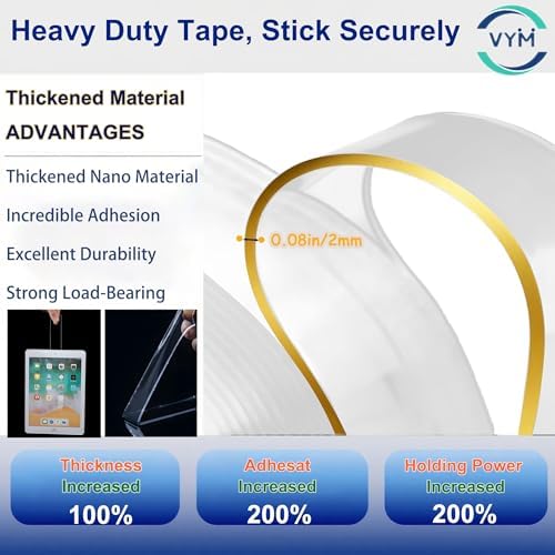 4Rolls Thicker 2mm, Nano Double Sided Mountinging Heavy Duty Tape, 2 Sides