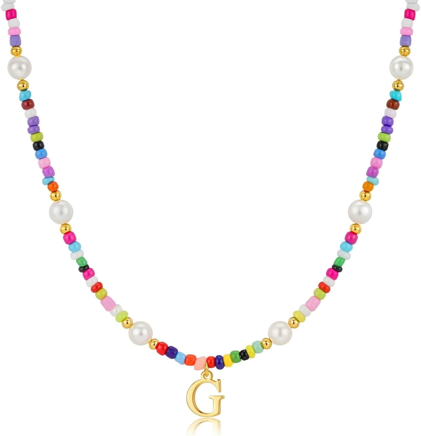 M MOOHAM Colorful Initial Necklaces for Girls Women Kids - Christmas Stocking Stuffers Beaded Pearl Choker Necklace for Women Teen Girl Gifts Trendy Personalized Letter Birthday Gifts Kids Jewelry