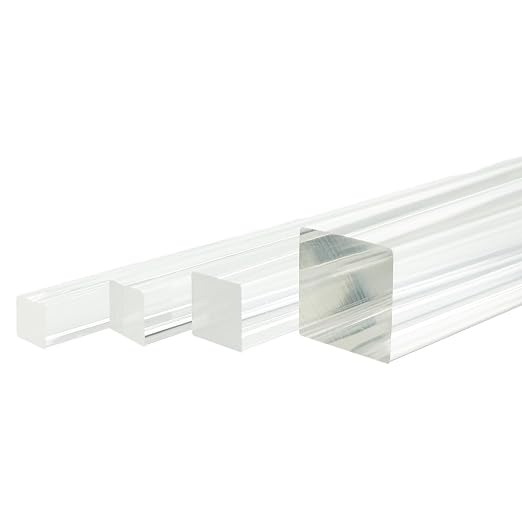 5Pcs Clear Acrylic Square Rods, 12mm x 300mm Thick Transparent Plastic Dowel