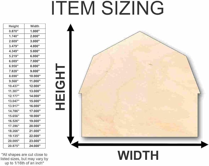 Unfinished Wood Barn Farm Shape Craft up to 46" DIY 14" / 1"