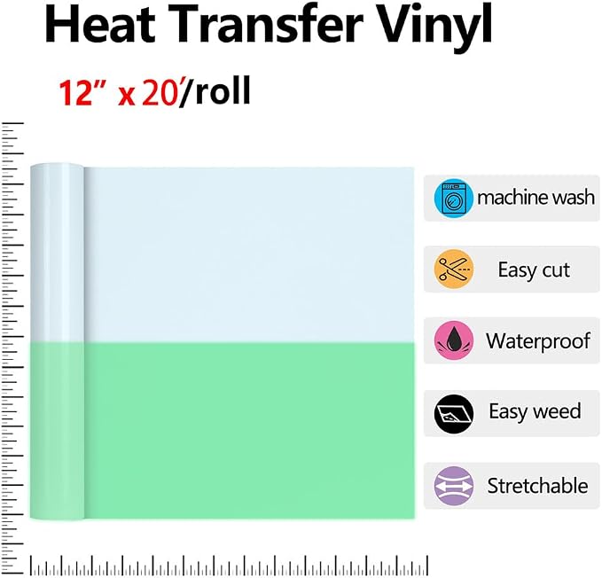 HTVVETUR Glow in The Dark HTV Heat Transfer Vinyl Roll 12 Inch by 20 Feet Iron