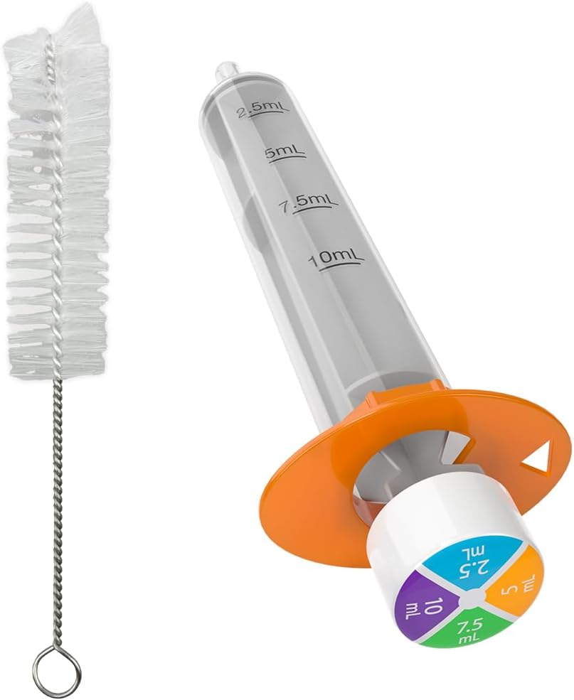EZY DOSE Kids Baby Oral Syringe & Dispenser with Cleaning Brush, True Easy Design for Liquid Medicine, Easy to Administer, Accurate Dosing, 10 mL/2 TSP Color Coded, BPA Free