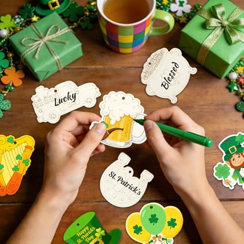 36PCS Wooden St. Patrick's Day Ornaments to Paint Shamrock Cutout Decorations