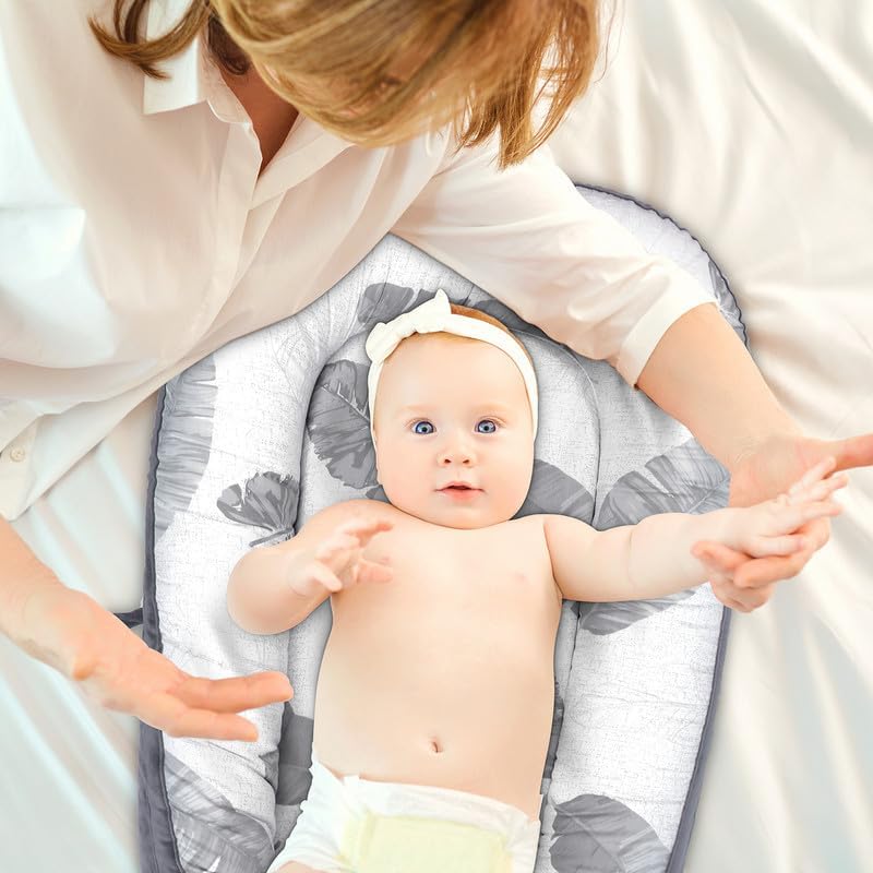 Baby Lounger | Organic Cotton Infant Lounger | Reversible, Adjustable & Portable Floor Lounger | Soft, Breathable, Washable Cover