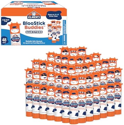 Elmer's BlooStick Buddies Glue Sticks, Disappearing Blue, Anti-Roll Cap Design