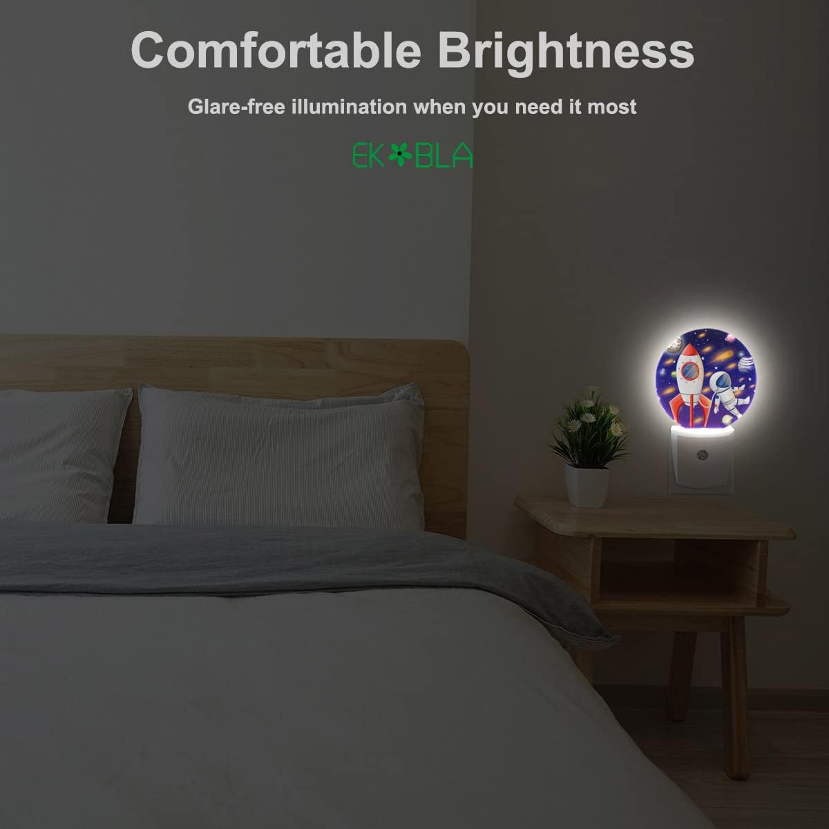 EKOBLA Astronaut and Rocket Night Lights Plug into Wall Outer Space Planets Universe Cartoon LED Dusk to Dawn Plug-in Nightlights Auto Sensor for Home Indoor Teen Boys Bedroom Bathroom