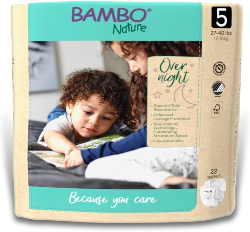 Bambo Nature Overnight Baby Diapers (Size 3 to 6), Size 5, 44 Count