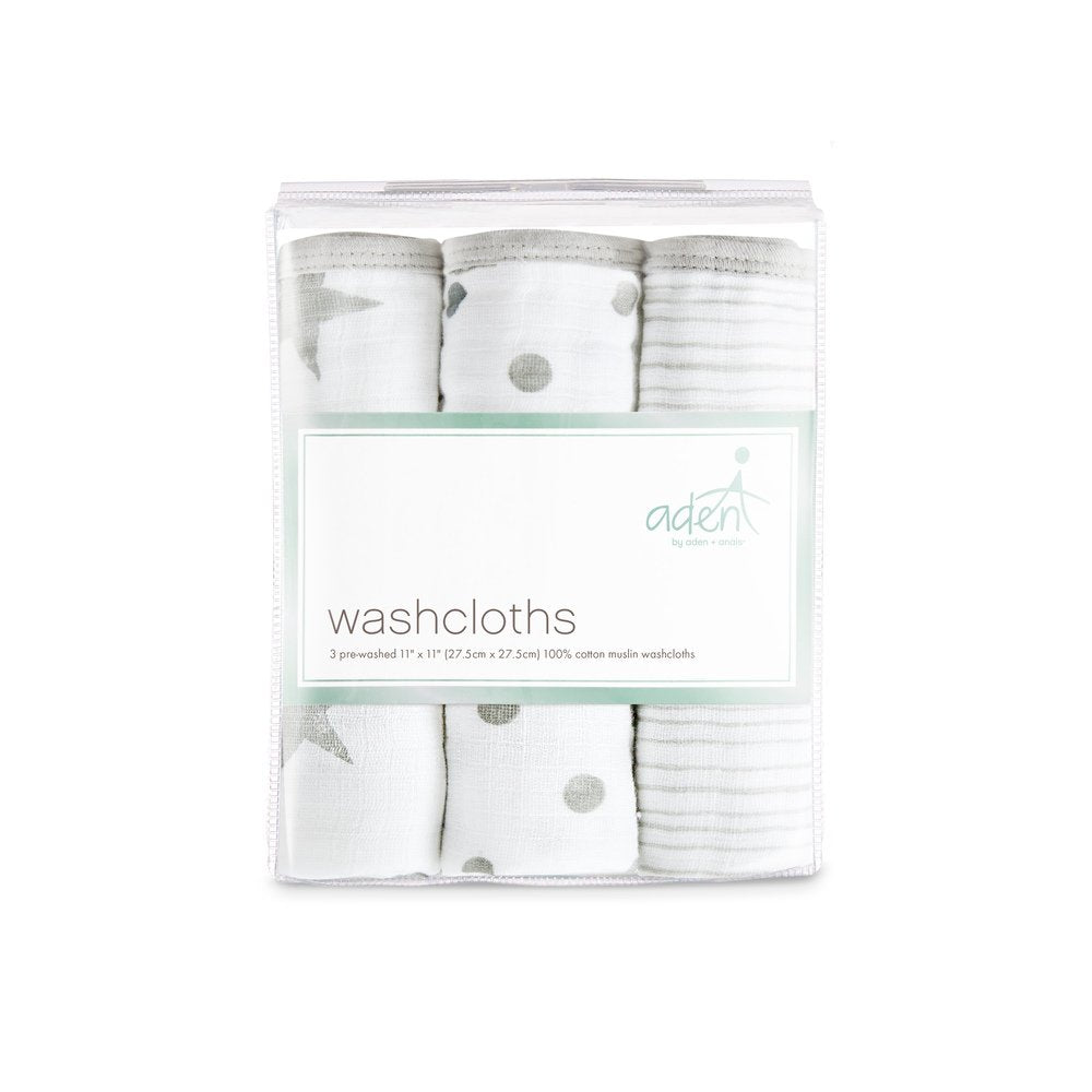 aden + anais Essentials Washcloth 3-Pack, Super Soft 100% Cotton Muslin, Gentle on Skin, 3 Absorbent 11x11 Layers, Softer with Every Use, Perfect for Babies, Infants, Toddlers, Damsel