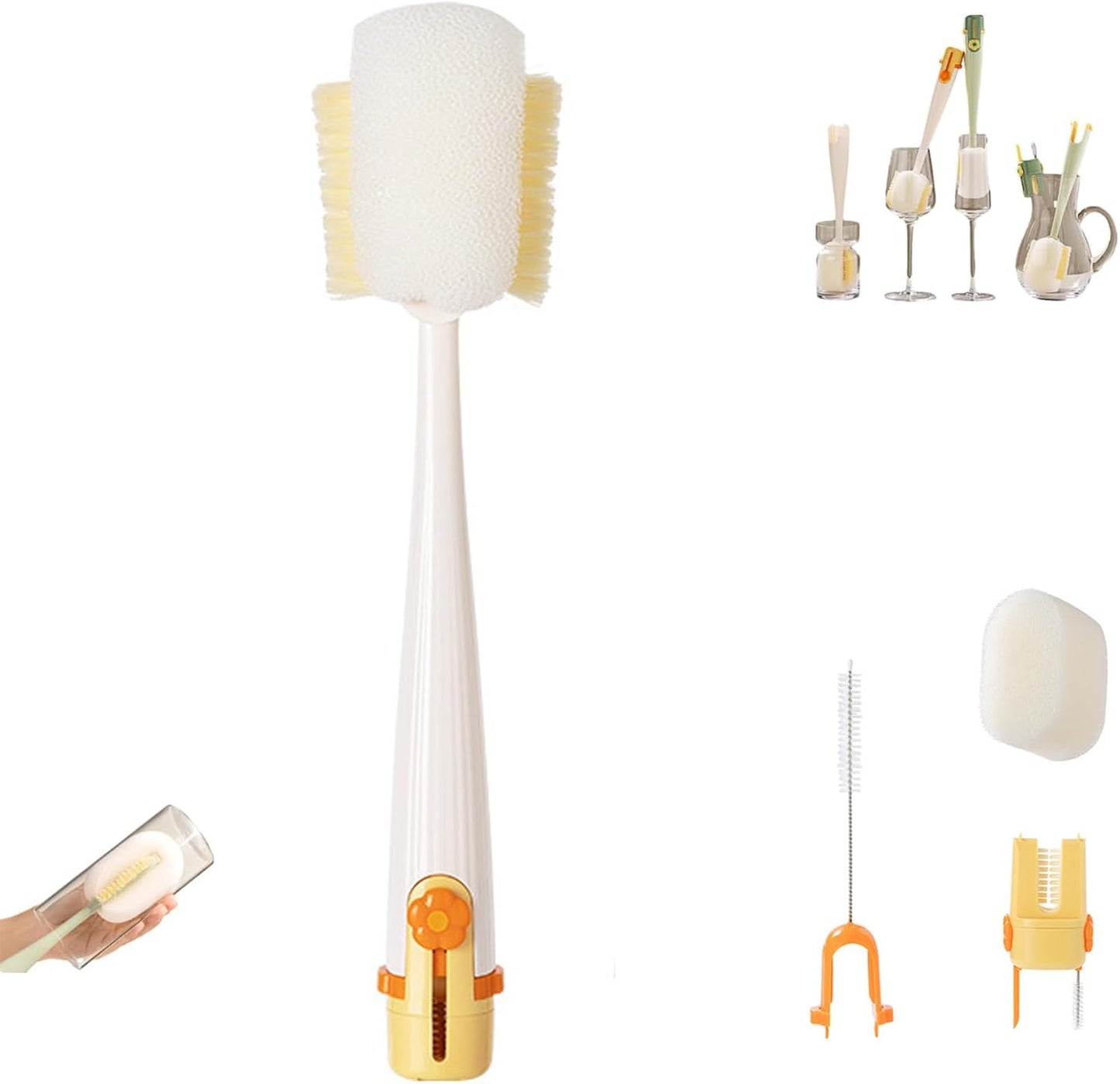 5 in 1 Bottle Cleaning Brush Set, 5‑in‑1 Multifunctional Bottle Cleaning Brush Set, Straw, Lid, Gap & Cup Brushes for Travel and Home Use (Yellow)