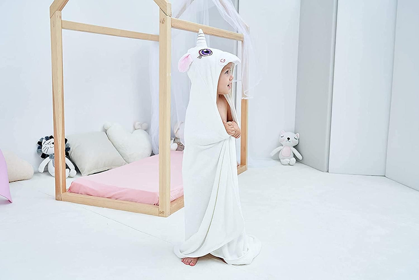 HIPHOP PANDA Hooded Towel - Rayon Made from Bamboo, Bath Towel with Bear Ears for Newborn, Babie, Toddler, Infant - Absorbent Large Baby Towel - Unicorn, 30 x 30 Inch