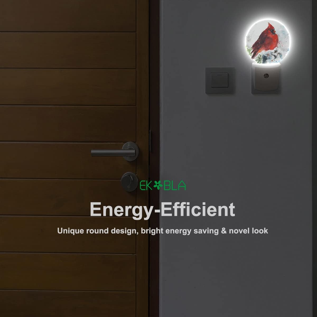 EKOBLA Watercolor Cardinal Night Light Winter Snow Red Bird on Branch Night Lights Plug into Wall Auto Sensor LED Plug-in Nightlights for Home Indoor Bedroom Kitchen Hallway Christmas