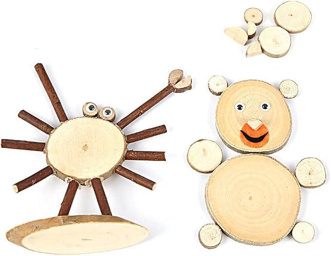 Natural Wood Craft Kit Tiny Unfinished Wooden Slices Assorted Shape Wood Pieces