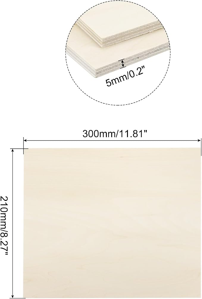 MECCANIXITY 3pcs Basswood Sheets 12 x 8.3 x 3/16 Inch Unfinished Wood Boards