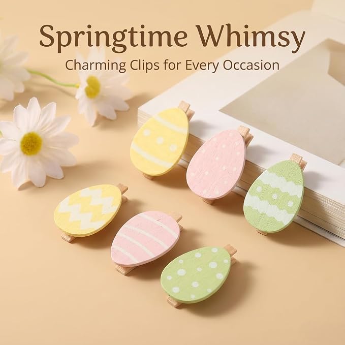 18 Pack Colorful Egg Wooden Clothespins, Mini Decorative Clips