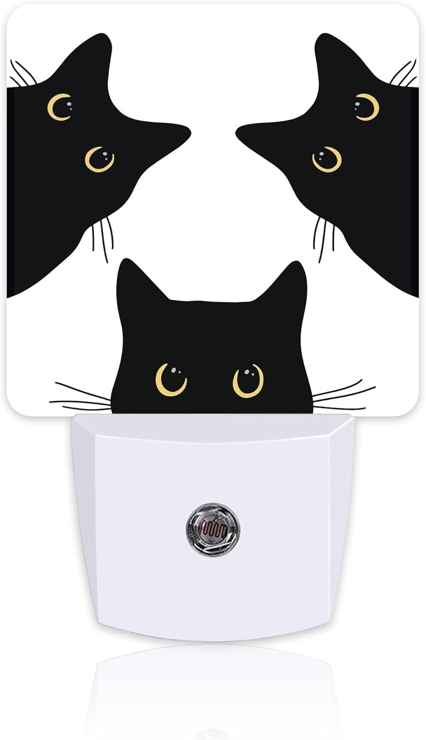 Funny Black Cats Night Light, Cute Kittens Dusk to Dawn Night Light Plug in,0.5w Energy Saving Sleep Friendly NightLight for Kids Boys Girls Home Bedroom Living Room Decor