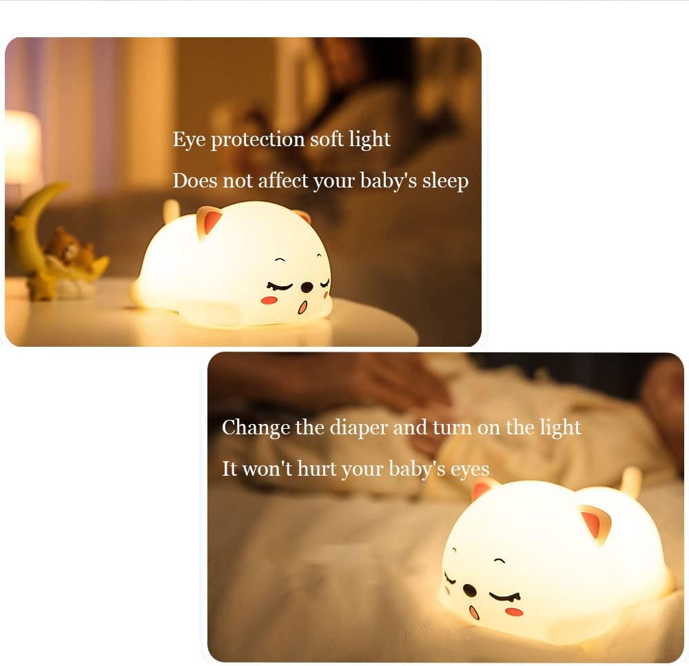 Cute Kids Night Light Night Lamp Night Lights for Kids Bedroom Toddler Baby Portable Silicone Battery Led Nightlight Nursery (Cute Cat)