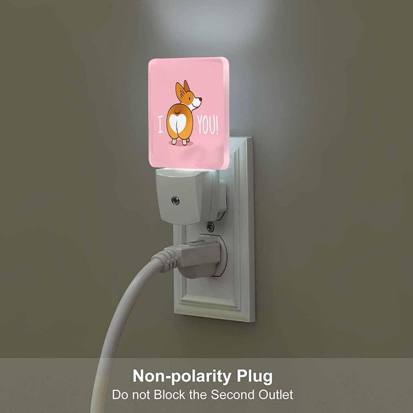 LED Night Light,Cute Smile Welsh Corgi Dog Cartoon LED Night Light Plug into Wall with Dusk to Dawn Light Sensor White Energy Efficient Nightlight for Bedroom Bathroom Hallway Living Room Kitchen