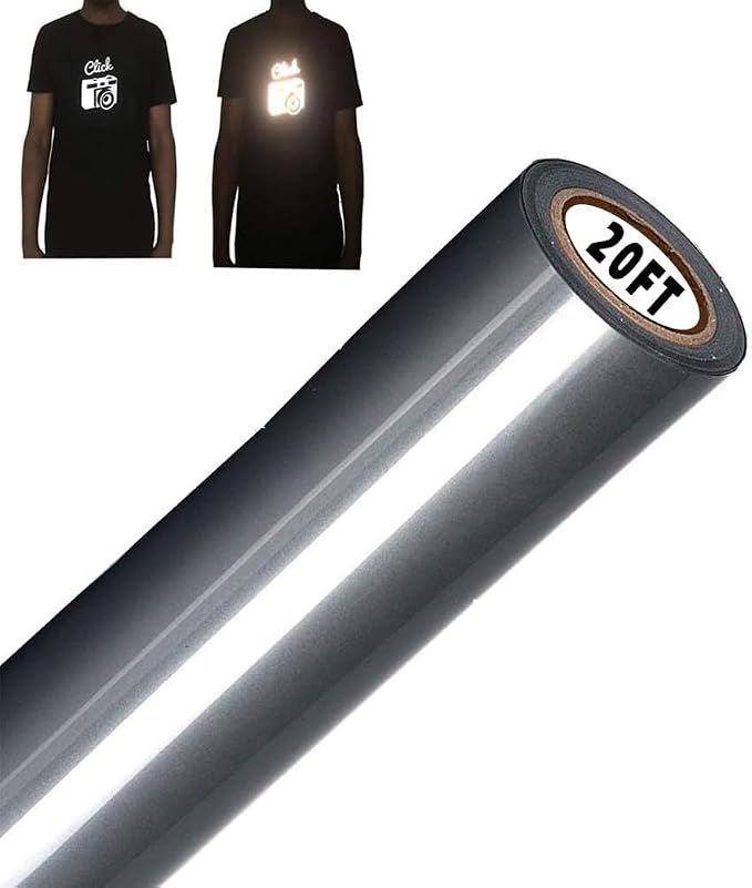 FUNKAKA Heat Transfer Vinyl Reflective Dark Gray HTV Roll, Reflective HTV Vinyl