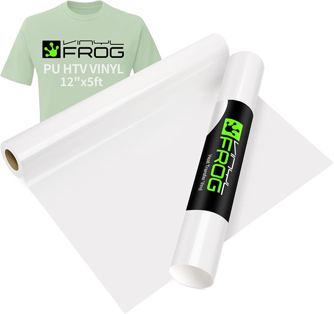 VINYL FROG White Heat Transfer Vinyl Roll 12" x5ft Matte HTV Vinyl | White Iron