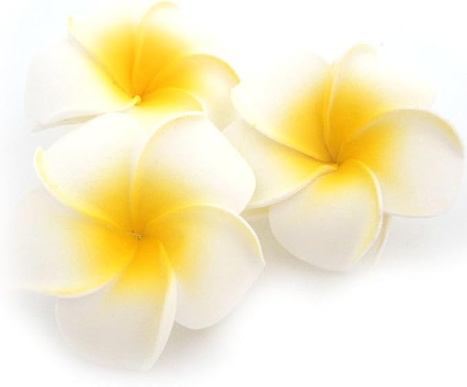 Pursuestar 100Pcs White Foam Hawaiian Frangipani Artificial Plumeria Flower