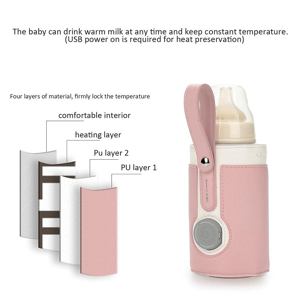 GOTOTOP Bottle Warmer Bag Portable Baby Bottle Warmer Leather Three Gears Adjustable Heated Bottle Bag Car Portable Thermostat Heating Cup Cover (b)