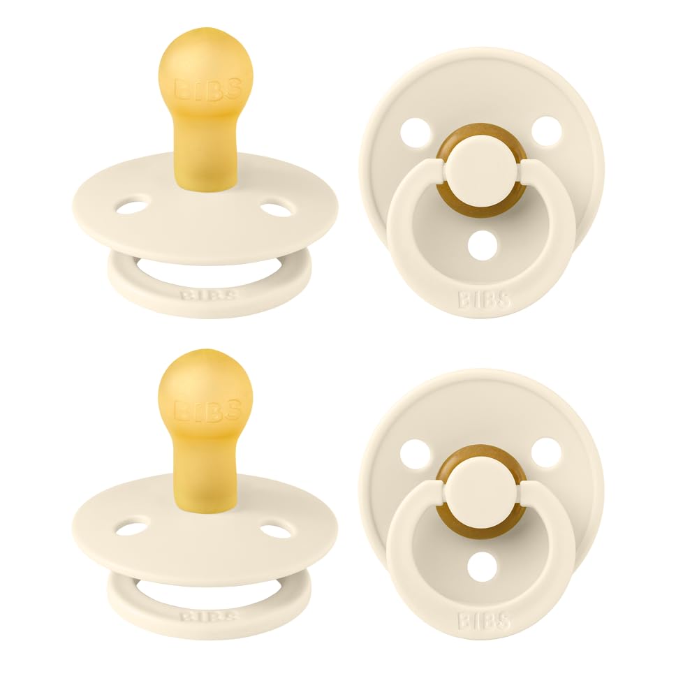 BIBS Colour Soother 4-Pack | BPA Free Dummy Pacifier | Round Nipple | Natural Rubber Latex | Made in Denmark | Size 0-6 Months | Ivory
