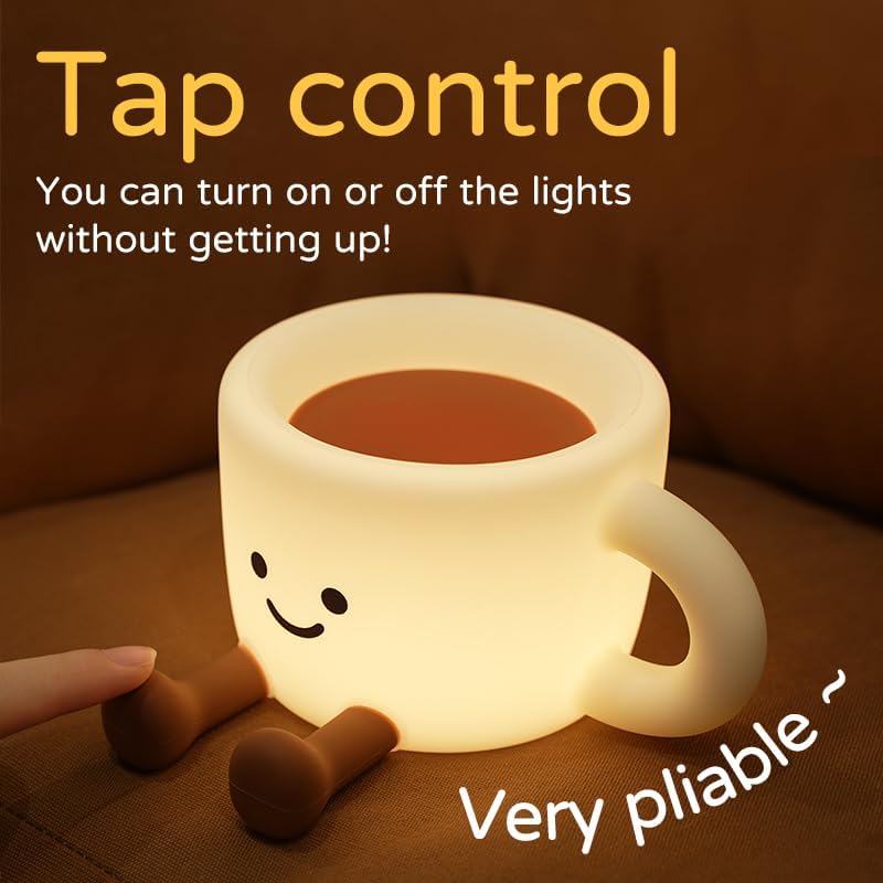 Coffee Cup Night Light,7 Colors Dimmable Bedside Lamp, Touch Control Night Lamp with 30 MinTimer for Kids Adults, Used for Camping Party Room Decor Thanksgiving Day Halloween Christmas Birthday Gifts