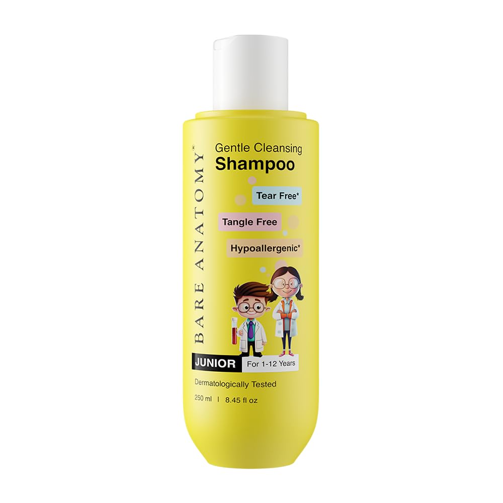 Bare Anatomy Junior Gentle Cleansing Shampoo For Kids from 5-12 Years | Tear-Free & Hypoallergenic pH 5.5 | Coconut Milk Protein, Almond Oil, Vitamin E & Strawberry | SLS & Paraben Free 8.8 Floz