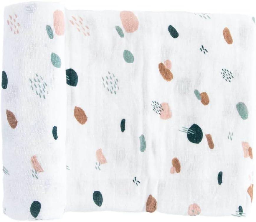 RED ROVR 100% Certified Organic Cotton Muslin Swaddle | Newborn Receiving Blanket | Baby Wrap | Boy, Girl, Unisex | Soft, Lightweight, Breathable | Burping, Nursing | 44" x 44" | Dots & Dashes