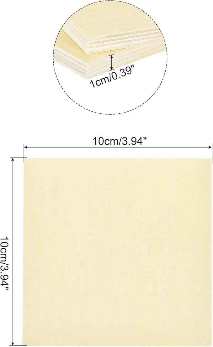 MECCANIXITY 10pcs Basswood Sheet 4 x 4 x 3/8 Inch Unfinished Wood Boards Plywood