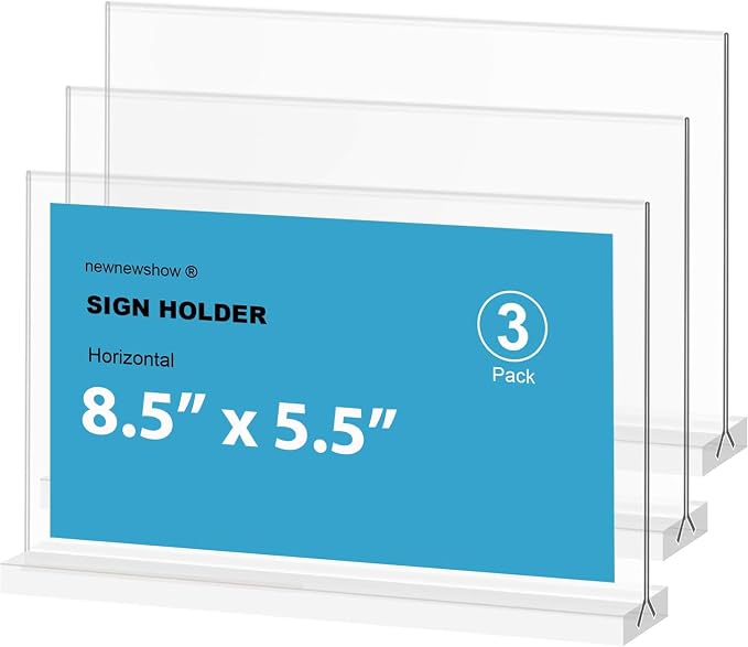 newnewshow Acrylic Sign Holder 8.5x5.5 Inch 3 Pack Horizontal T Shape