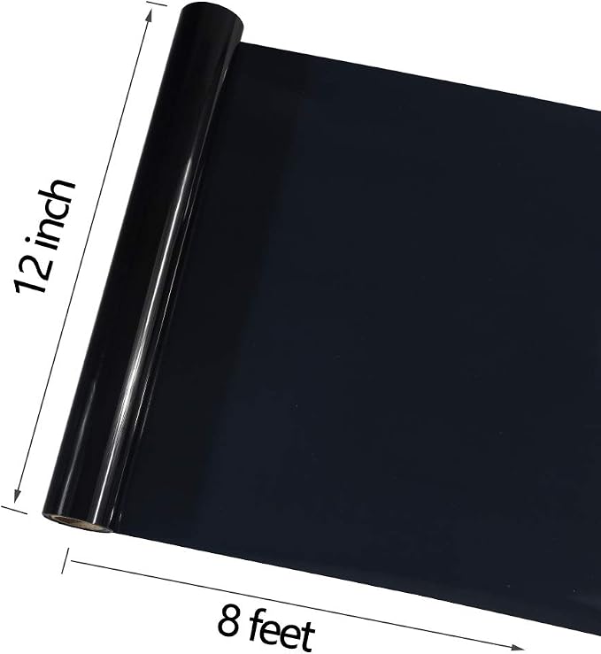 TUMIYA Black Heat Transfer Vinyl HTV Rolls, Glossy Adhesive HTV Vinyl