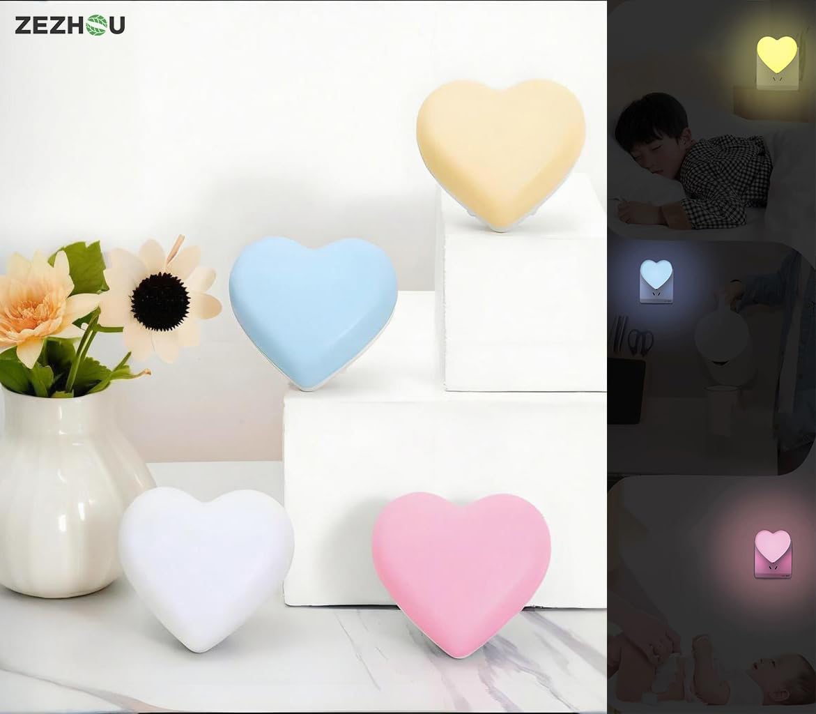 Night Lights Plug into Wall - Cute Heart LED Night Light for Kids, Plug in Nightlight with Smart Auto On/Off Dusk to Dawn Sensor, Soft Warm White Lamp for Bedroom Nursery Living Room Bathroom Hallway