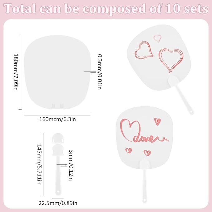 10Pcs Plastic Hand Fan DIY Blank Hand Fans Bulk PVC Flat Oval Summer Clear