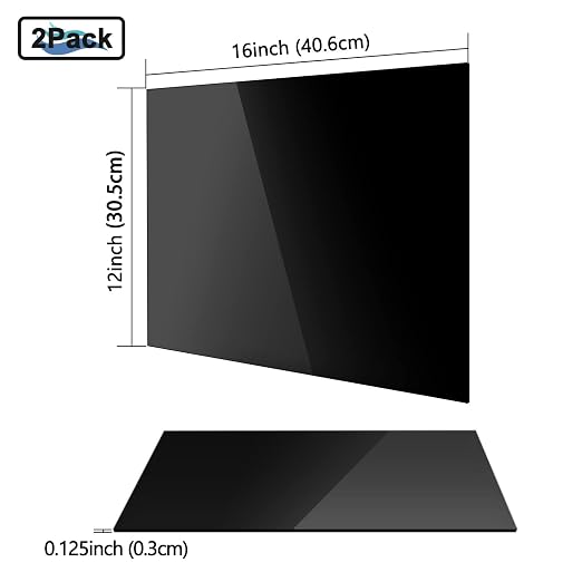 Black Acrylic Sheet 12" x 16" x 1/8", 2 Pack Black Cast Plexiglass Sheets Glass
