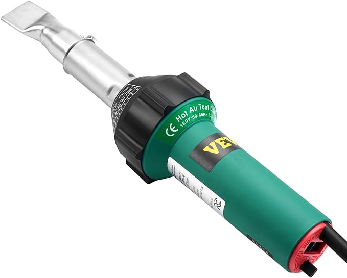 VEVOR Hot Air Plastic Welder, 1600W Hot Air Torch Pistol, 122-1112℉ PVC TPO Vinyl Heat Gun Welding Torch, Plastic Welding Roofing Kit with 2 Nozzles, Silicone & Copper Seam Roller for PP/PE/PVC Sheet