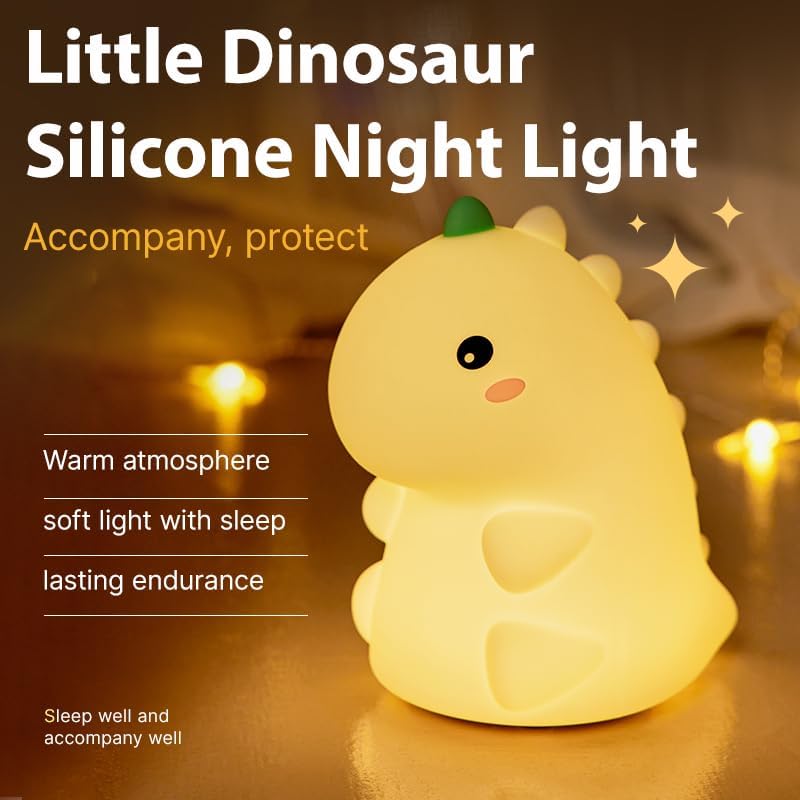 LED Dinosaur Night Light, 3 Level Dimmable Nursery Decor, Cute Lamp Silicone Squishy Light, Rechargeable Bedside Touch Lamp for Breastfeeding Toddler Baby Kids Decor