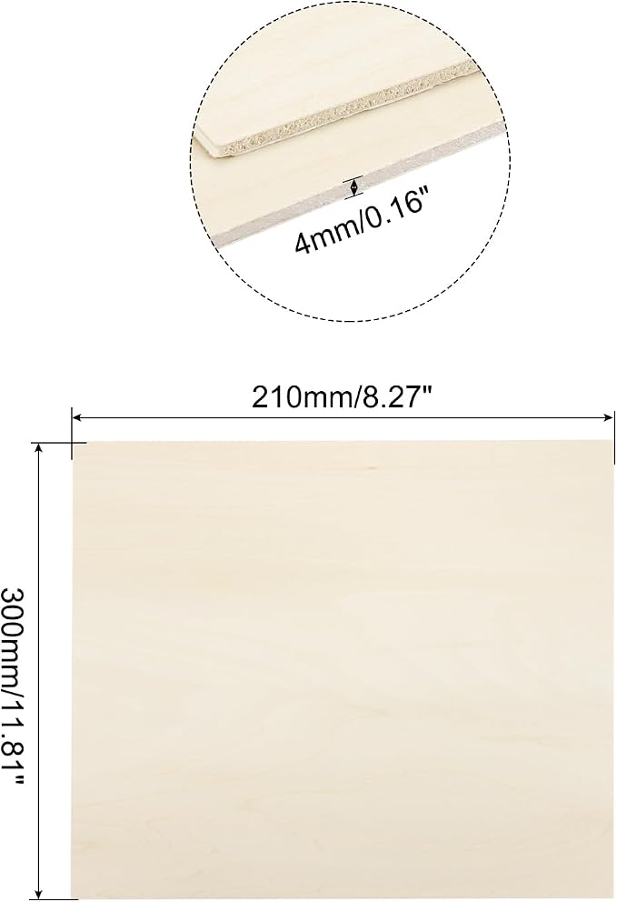 MECCANIXITY Basswood Sheet 8.3 x 11.8 x 0.16 Inch Unfinished Wood Boards Plywood