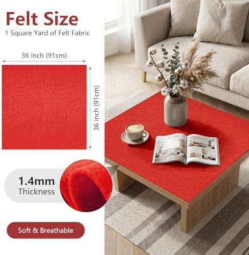 Red Felt Fabric 36'' X 36'', 1.4mm Large Felt Sheets Soft Durable Crafts Felt