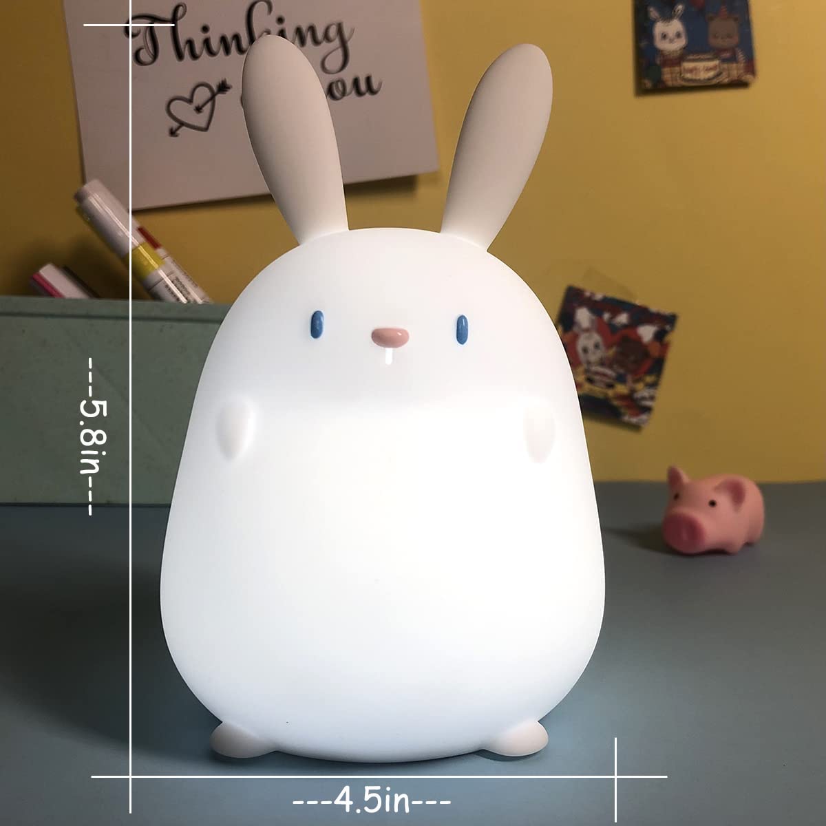 LED Cute Rabbit Night Light, Cute Silicone Bunny Lamp and Animal NightLight,LED Squishy Animal Light for Sleep,Kawaii Bedside Lamp Room,Rechargeable Bedside Touch Silicone Lamp (Rabbit)