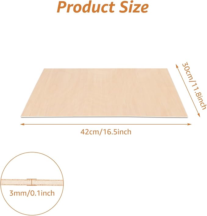 10Pcs 16 x 12 x 1/8 Inch Baltic Birch Plywood Sheets 3mm Unfinished Plywood